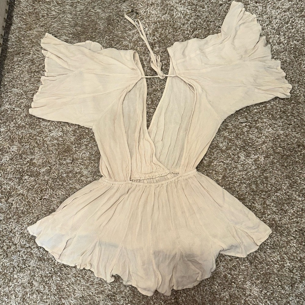 FREE PEOPLE NEREA ROMPER SHORT FLOWY JUMPSUIT Summer Khaki/Beige Size XS - Picture 15 of 15